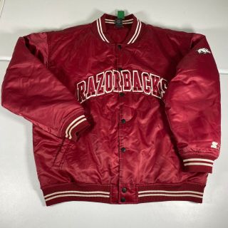 Vintage Starter Arkansas Razorbacks Satin Jacket Adult Xl Red Football Ncaa Mens