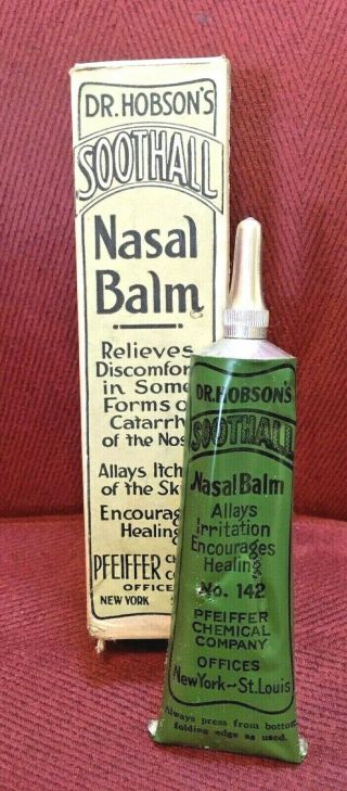 Antique Medicine Quack: Dr Hobson’s Soothall Nasal Balm Tube For Nose,  Contents