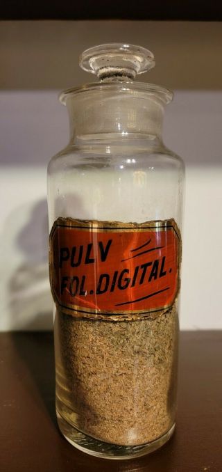 Fabulous Red Glass Label Apothecary With Digitalis Contents