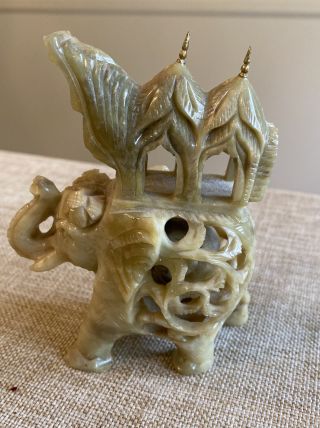 Vintage Made In India Carved Soapstone Elephant With Baby Figurine Inside