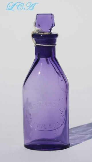 Pristine Dark Purple Amethyst Drug Store Bottle F E Morgan Philada W/ Stopper