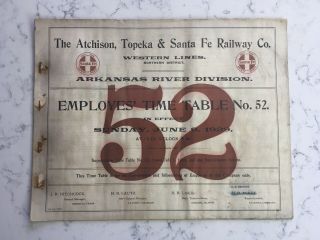 Vintage Railroad Employee Timetable Atchison Topeka & Santa Fe Rr Arkansas 1929