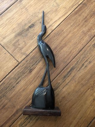 , Vintage Hand Carved,  Buffalo Horn Bird On Wood Base,  Made In India