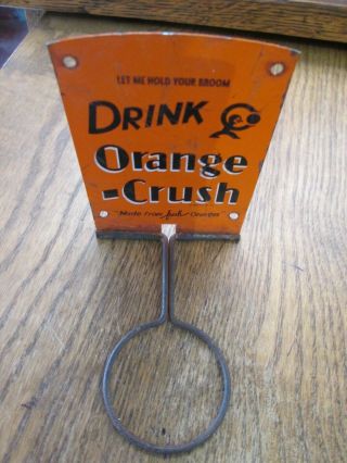 Vintage Drink Orange Crush Tin Advertising Wall Mount Broom Holder With Crushy