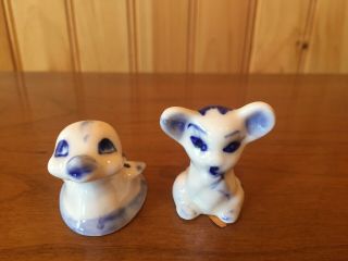 Enesco Delft Blue China Figurines Ceramic Or Bone China Duck And Cat Delftware