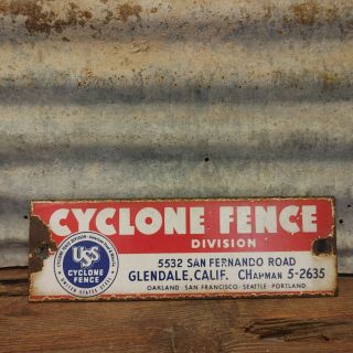 Vtg Porcelain Cyclone Fence Sign Steel Enamel Glendale California