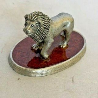 Pewter Lion Vintage Enameled Base Metal Figurine 2 1/4 " Miniature Standing