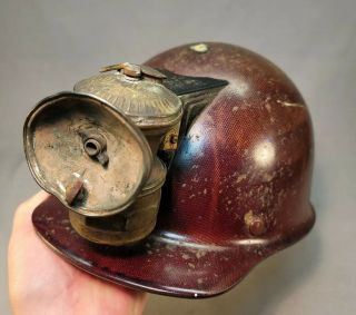 Old Butte Montana Miners Helmet Hard Hat W/ Carbide Miners Lamp W/ Liner