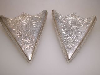Ornate Heavy Vintage Artisan Crafted Western Sterling Silver Shirt Collar Tips