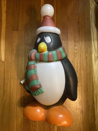 Vintage 28” General Foam Lighted Blow Mold Christmas Penguin W/ Hat Chilly Willy