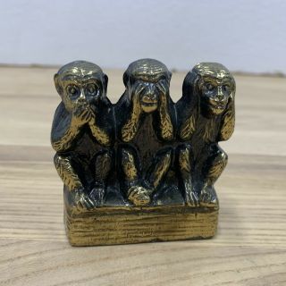 Vintage Three Wise Monkeys Figurine Brass See Hear Speak No Evil Paperweight