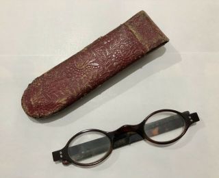 19th Century Antique Spectacles Faux Tortoise Shell Eyeglasses With Case London