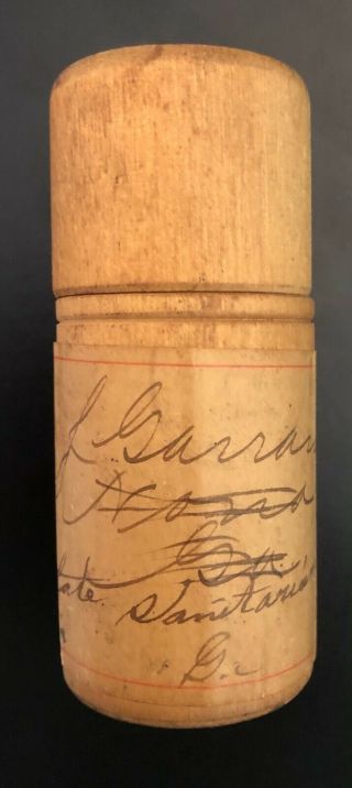 Cylindrical Wooden Medicine Container Mailed To Georgia State Sanitarium
