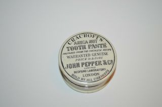 Antique Cracroft ' s Areca Nut Tooth Paste Jar Pot lid John Pepper & Co London 2