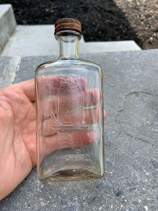 Antique The Owl Drug Co.  Medicine Bottle Clear 5 "