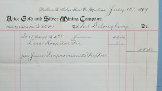 1897 Walkerville Silver Bow County Montana Alice Gold & Silver Mining Miners Pay 2