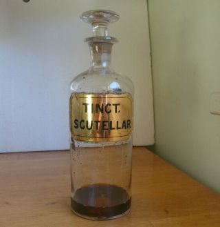1860s Label Under Glass Tinct.  Scutellar Pontiled Apothecary Drugstore Bottle