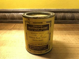 Antique Vintage Penick’s Botanical Drugs Acacia Gum White Tears Apothecary Tin