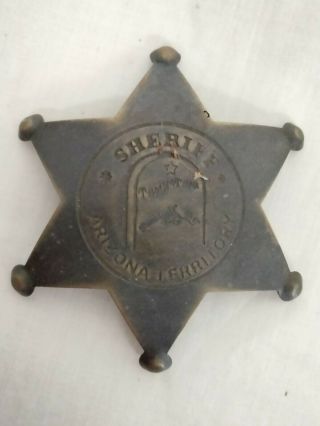 Vintage Old Western Brass Tombstone Sheriff Arizona Territory Badge 3.  5”x3”