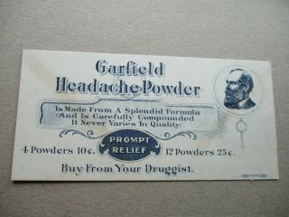 President James Garfield Headache Powder Advertising Card Medicine Political