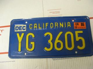 1986 California Ca License Plate Yg3605 Natural Sticker