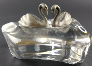 Vintage Glass & Metal Swan Goose Duck Bird Pair Clear Glass Paperweight Figurine