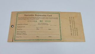 Vintage Arnold,  Schwinn & Co Registration Card / Guarantee Certificate Hang Tag