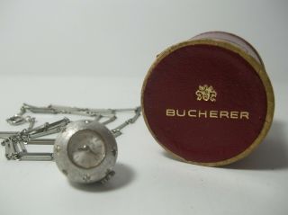 Vintage Bucherer Swiss Atomic Ball Orb Necklace Pendant Watch W/ Box