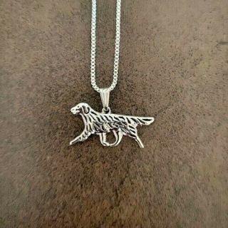 Flat Coated Retriever Dog Pendant With 18 " Silver Necklace Gift Bag