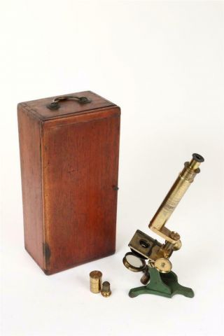 Vintage C1890 Brass Microscope With Case   842