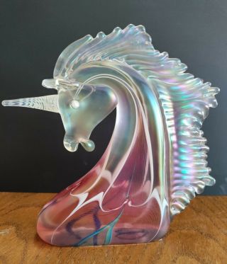 Vintage Glass Unicorn Sculpture - Signed Stuart Abelman & Numbered 7 1/8 " Tall