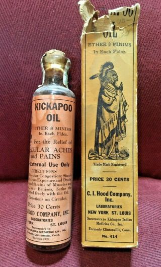 Antique Medicine Bottle Quack: Kickapoo Oil,  Man /beast,  Indian Graphic,  Content