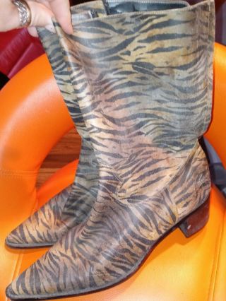 Vintage Jacqueline Ferrar Brown Leather Ankle Boots Zebra Print Women 