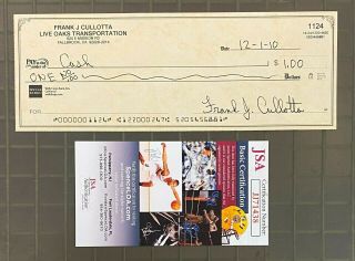 Frank Cullotta Signed Check Jsa Mobster Hole In The Wall Gang Casino