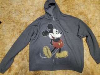 Walt Disney World Land Mickey Mouse Zip Up Hoodie Size Adult 2xl Gray Hanes