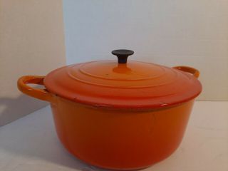 Vintage Le Creuset Cast Iron D Dutch Oven Pot With Lid Orange Flame 3.  5 Quart