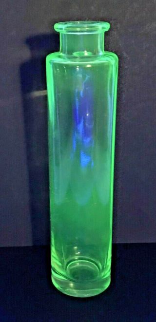 Vintage Uranium Glass Pharmacy Apothecary Medicine Bottle Green 8 " Tall Narrow