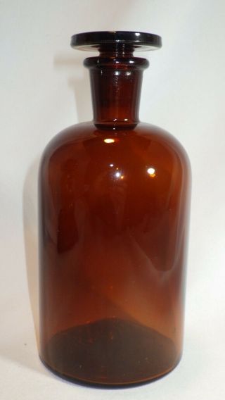 Vintage Tcw Co Usa Brown Amber Apothecary Glass Bottle W/ Ground Glass Stopper
