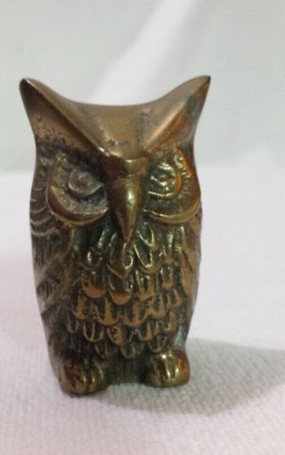 Vintage Brass Owl Solid Brass Small Sculpture Figurine Paperweight 1 - 7/8 " Tall
