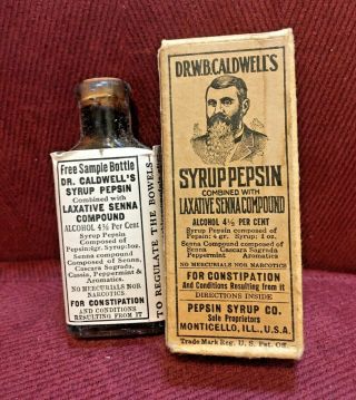 Antique Medicine Bottle Quack: Dr.  Caldwell’s Syrup Pepsin Sample Size,  Contents