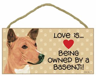 Love Is.  Being Owned By A Basenji Wood Puppy Dog Sign Plaque Made In Usa