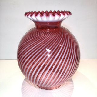 Vintage Fenton Cranberry Spiral Optic Swirl Opalescent Lamp Shade Globe Ruffles