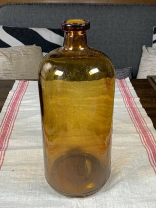 Vintage Large Amber Brown Apothecary Jar/ Bottle - Illinois Glass