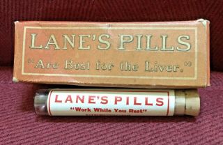 Antique Medicine Bottle Quack: Lane’s Pills,  Work While You Sleep,  Contents.