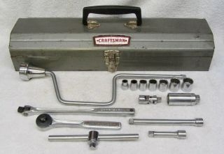 Vintage Craftsman 16 Pc Sae 3/8 " Drive Socket Set Ratchet Speed Wrench Tool Box