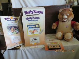 Vintage 1985 World Of Wonders Teddy Ruxpin Bear Books Tapes Box See Video Great