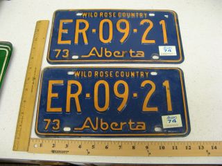 1973 73 1974 74 Alberta Canada License Plate Pair Set Er - 09 - 21 0921