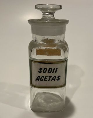 Antique Label Under Glass (lug) Apothecary Bottle Sodii Acetas