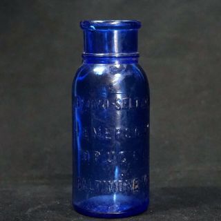 Antique Blue Glass Medicine Bottle Bromo Seltzer Emerson Drug Co Baltimore