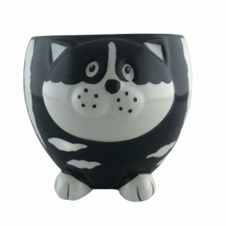 Pier 1 Imports Chubby Cat Black & White Ceramic Mug Cup Coffee Tea Hand Painted